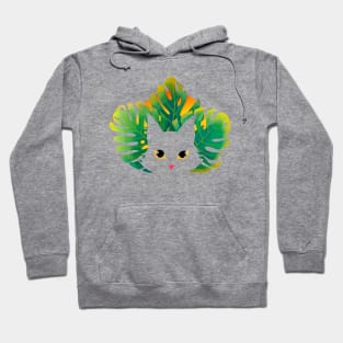 White Cat with Tropical Leaves in the Sunset Hoodie